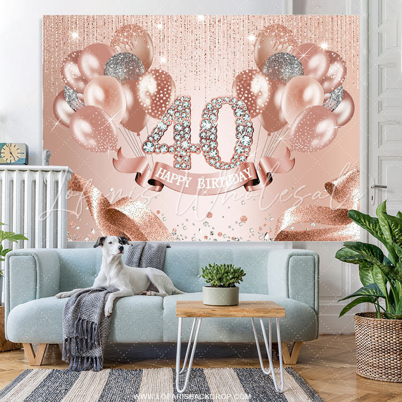 Lofaris Rose Golden Balloons Happy 40Th Birthday Backdrop