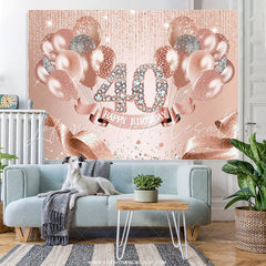 Lofaris Rose Golden Balloons Happy 40Th Birthday Backdrop