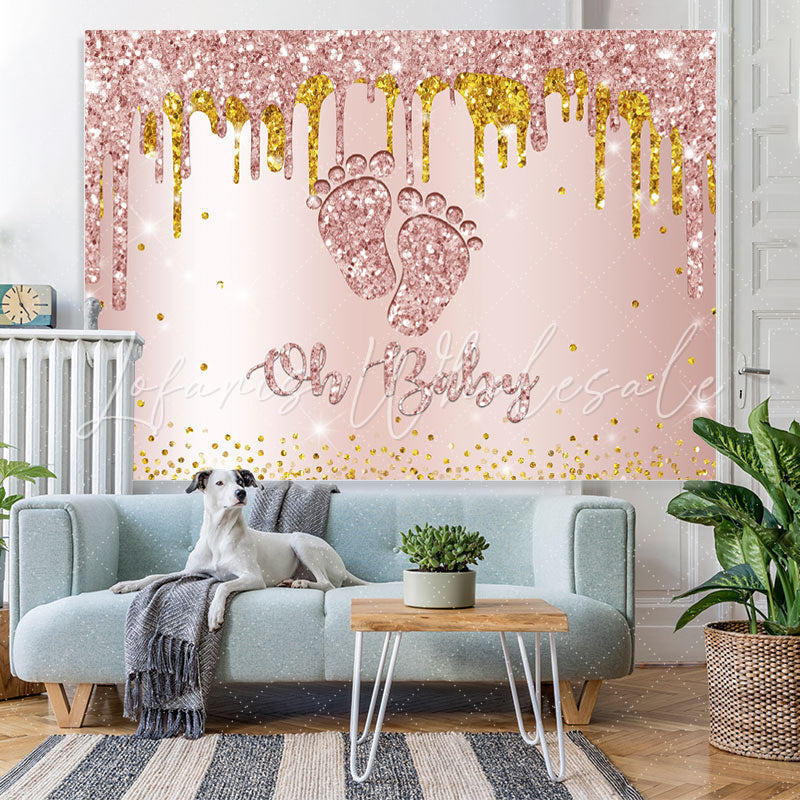 Lofaris Rose Golden Glitter Feet Themed Baby Shower Backdrop