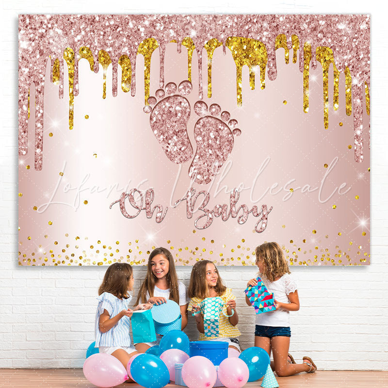 Lofaris Rose Golden Glitter Feet Themed Baby Shower Backdrop