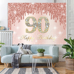 Lofaris Rose Golden Happy 90Th Birthday Backdrop For Women