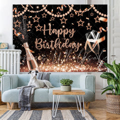 Lofaris Rose Golden Pearl And Star Theme Happy Birthday Backdrop