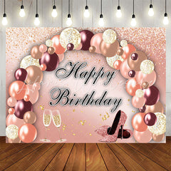 Lofaris Rose Golden Pink Balloon Happy Birthday Backdrop