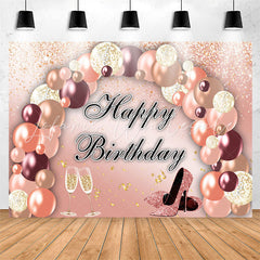 Lofaris Rose Golden Pink Balloon Happy Birthday Backdrop
