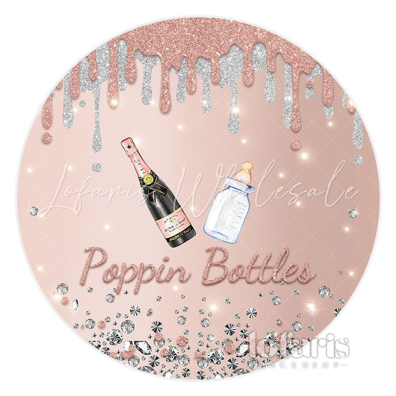Lofaris Rose Golden Poppin Bottle Round Baby Shower Backdrop