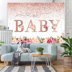 Lofaris Rose Golden With Flowers Cute Baby Shower Backdrop