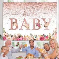 Lofaris Rose Golden With Flowers Lovely Baby Shower Backdrop