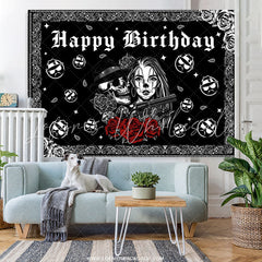 Lofaris Rose Of Death Rock Roll Happy Birthday Backdrop