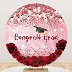 Lofaris Rose Pink Floral Bokeh Round Congrats Grad Backdrop