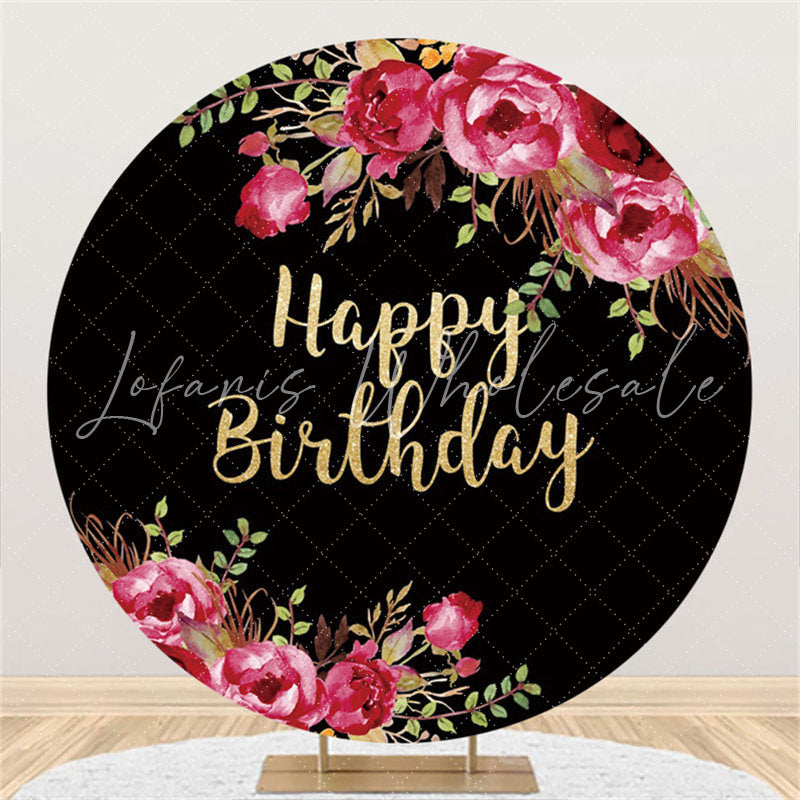 Lofaris Rose Red Black Theme Happy Birthday Circle Backdrop