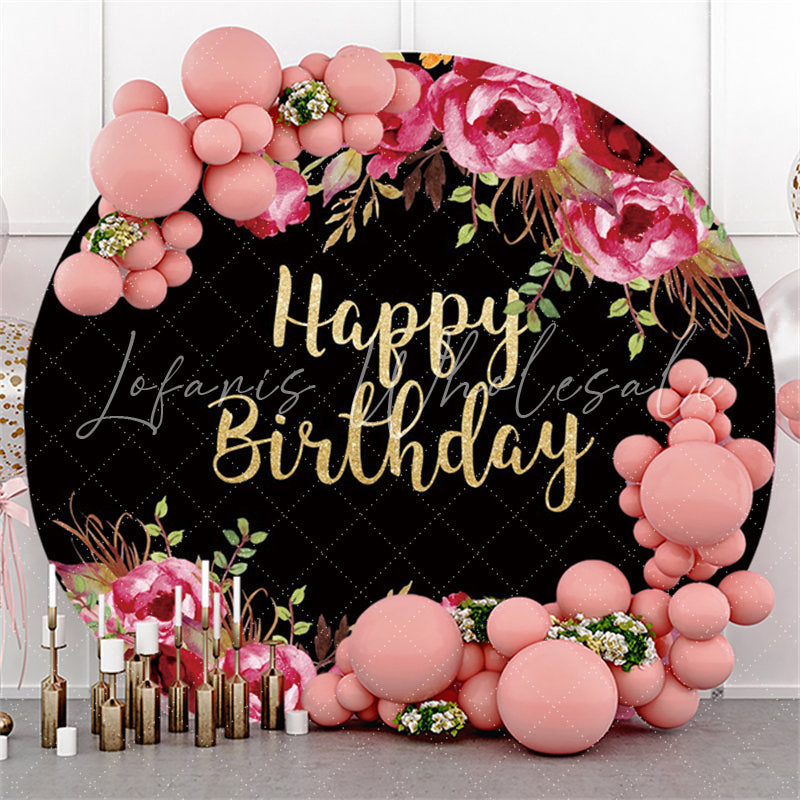 Lofaris Rose Red Black Theme Happy Birthday Circle Backdrop