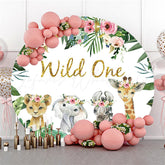 Lofaris Round Animals Gold Glitter Wild One Birthday Backdrop