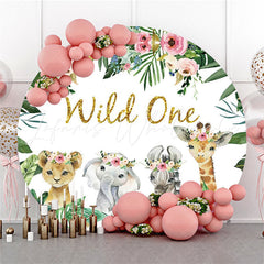 Lofaris Round Animals Gold Glitter Wild One Birthday Backdrop