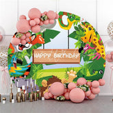 Lofaris Round Animals Green Leaves Happy Birthday Backdrop