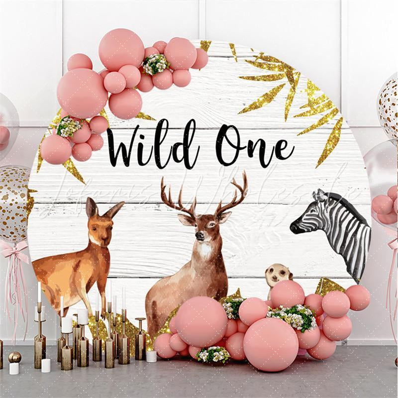 Lofaris Round Animals Wild One Wooden Glitter Birthday Backdrop