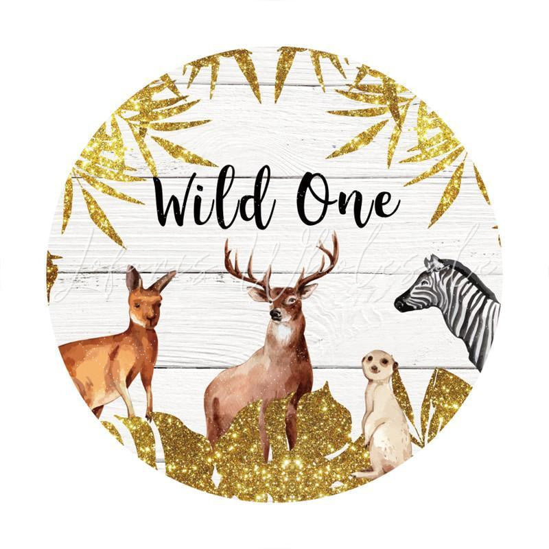 Lofaris Round Animals Wild One Wooden Glitter Birthday Backdrop
