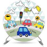 Lofaris Round Beep Traffic Sunny Day Birthday Backdrop