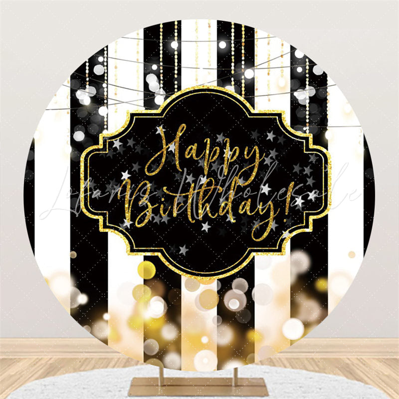 Lofaris Round Black And White Stripes Happy Birthday Backdrop