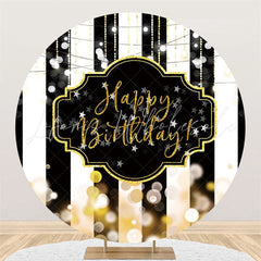 Lofaris Round Black And White Stripes Happy Birthday Backdrop