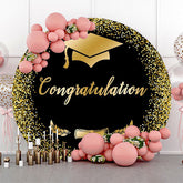 Lofaris Round Black Gold Cap Congrats Grad Party Backdrop