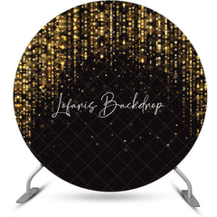 Lofaris Round Black Golden Stripes Glitter Birthday Backdrop