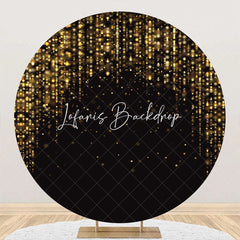 Lofaris Round Black Golden Stripes Glitter Birthday Backdrop