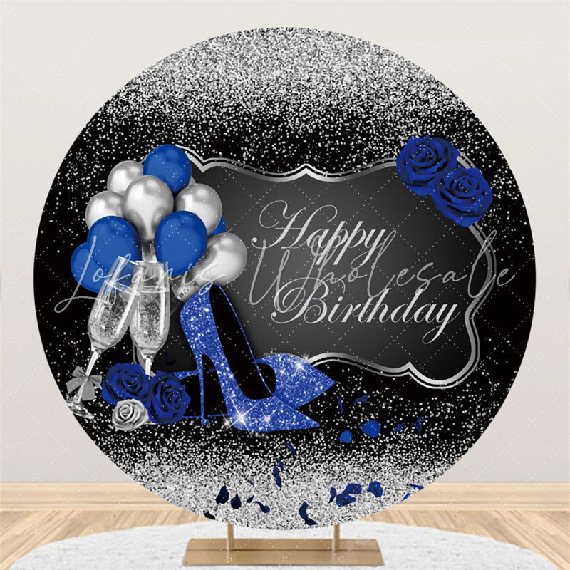 Lofaris Round Black Silver Highheel Balloon Birthday Backdrop