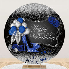 Lofaris Round Black Silver Highheel Balloon Birthday Backdrop