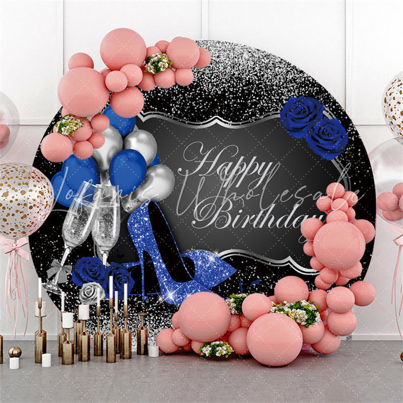 Lofaris Round Black Silver Highheel Balloon Birthday Backdrop