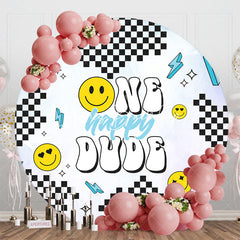 Lofaris Round Black White Plaid Dude One Birthday Backdrop