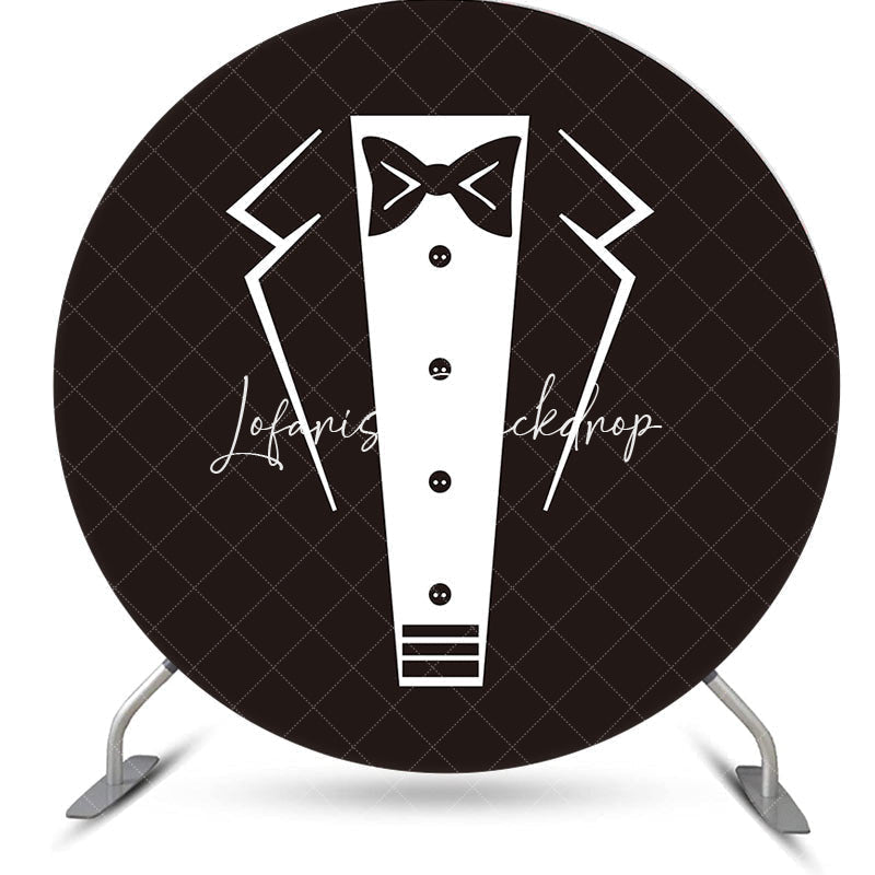 Lofaris Round Black White Suit Tie Birthday Party Backdrop