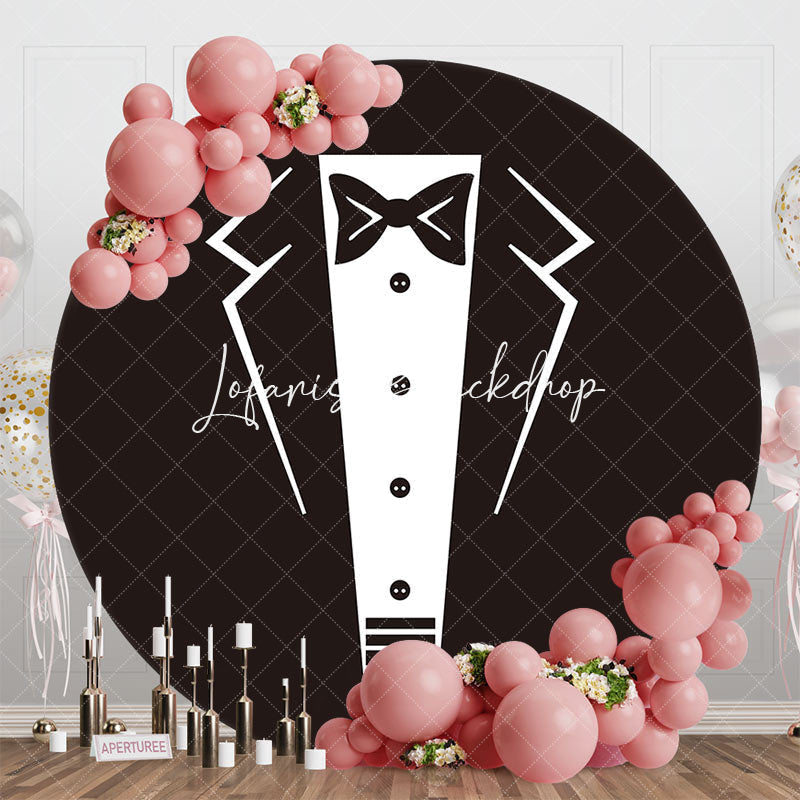 Lofaris Round Black White Suit Tie Birthday Party Backdrop