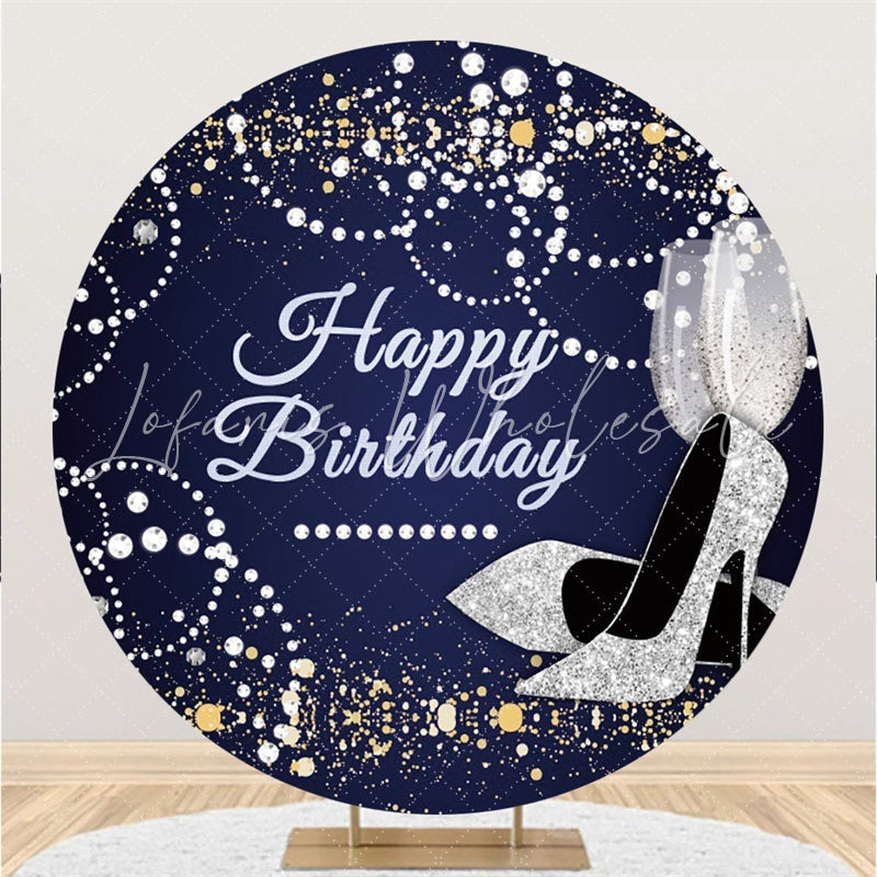 Lofaris Round Blue And Silver Pearl Happy Birthday Backdrop