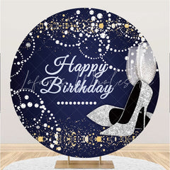 Lofaris Round Blue And Silver Pearl Happy Birthday Backdrop