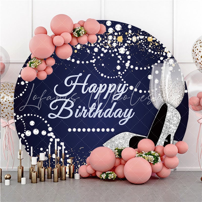 Lofaris Round Blue And Silver Pearl Happy Birthday Backdrop