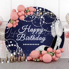 Lofaris Round Blue And Silver Pearl Happy Birthday Backdrop