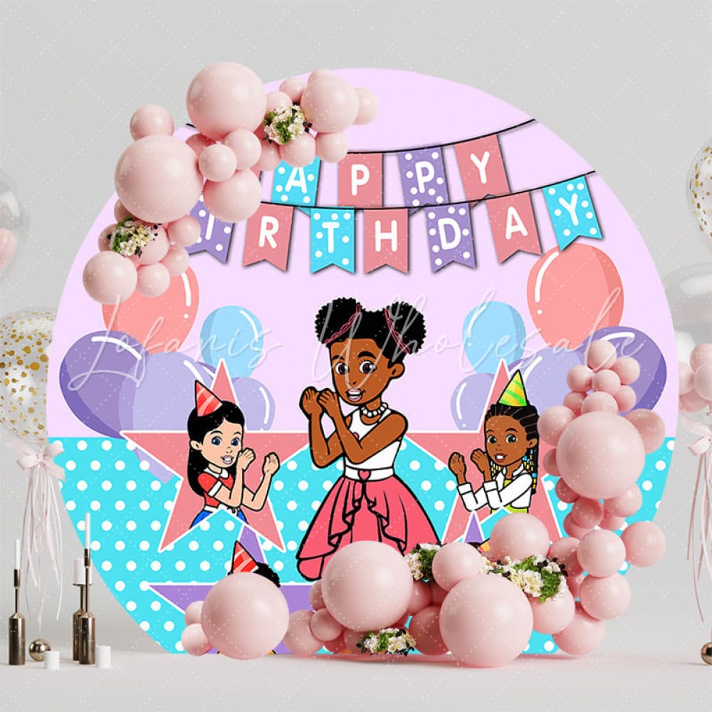 Round Blue Pink Balloons Stars Gracies Corner Birthday Backdrop