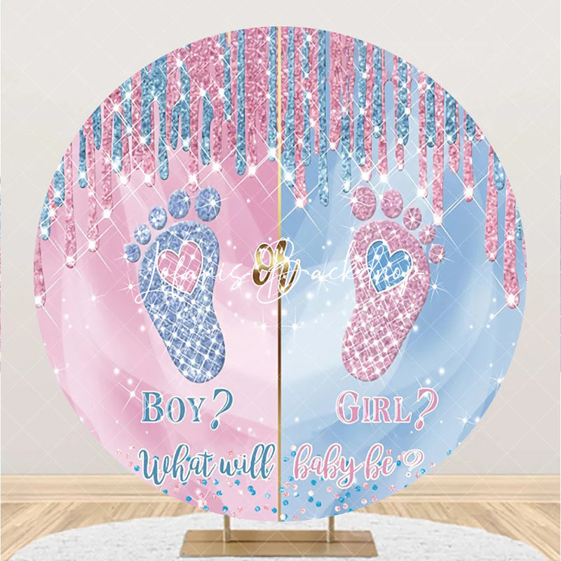 Lofaris Round Blue Pink Diamond Sparkle Baby Shower Backdrop