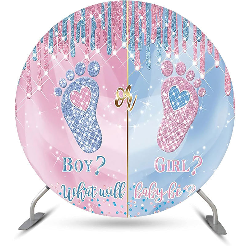Lofaris Round Blue Pink Diamond Sparkle Baby Shower Backdrop