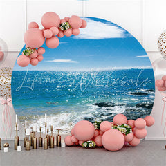 Lofaris Round Blue Sea And Sky With Rocks Holiday Backdrop