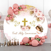 Lofaris Round Boho Floral Holy Communion Baptism Backdrop