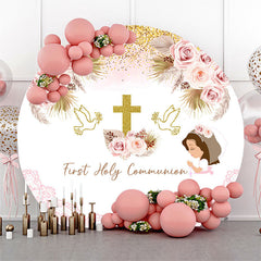 Lofaris Round Boho Floral Holy Communion Baptism Backdrop