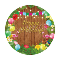 Lofaris Round Brown Wooden And Flower Happy Birthday Backdrop