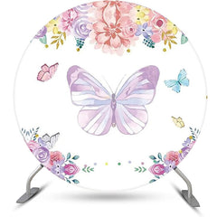 Lofaris Round Butterfly Colorful Floral Birthday Backdrop