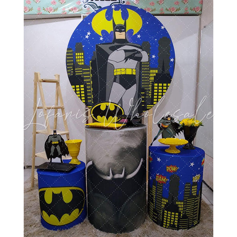 Lofaris Round Cartoon Theme Batman Night Party Backdrop Kit