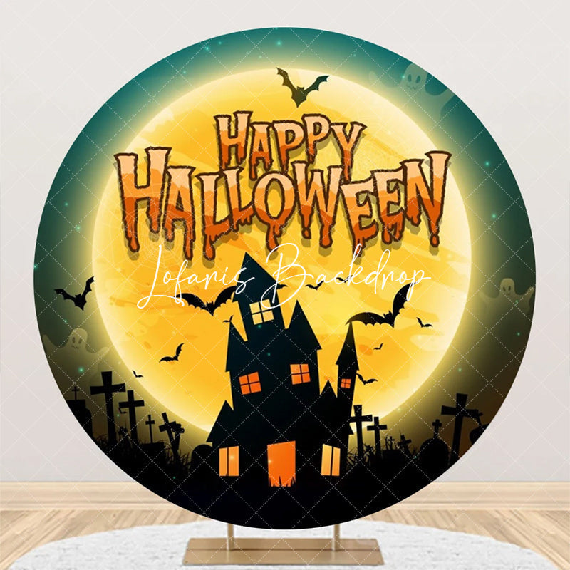 Lofaris Round Castle Moon Bat Ghost Happy Halloween Backdrop