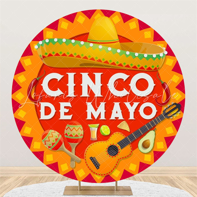 Lofaris Round Cinco De Mayo Guitar Mexican Fiesta Backdrop