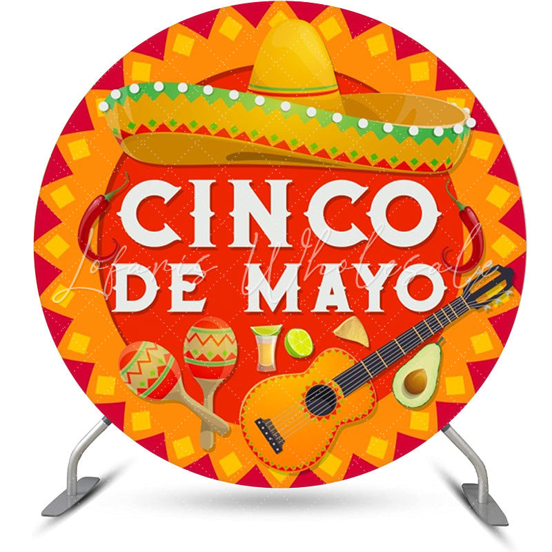 Lofaris Round Cinco De Mayo Guitar Mexican Fiesta Backdrop