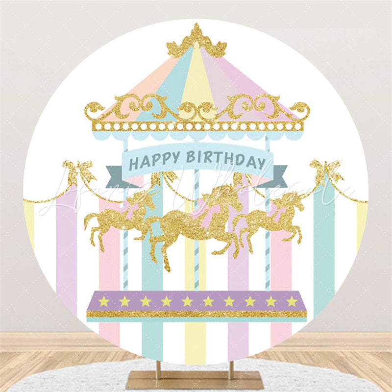 Lofaris Round Circus Carousel Happy Birthday Backdrop For Kid