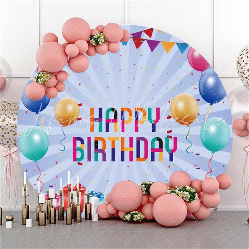 Lofaris Round Colored Flag And Gift Happy Birthday Backdrop